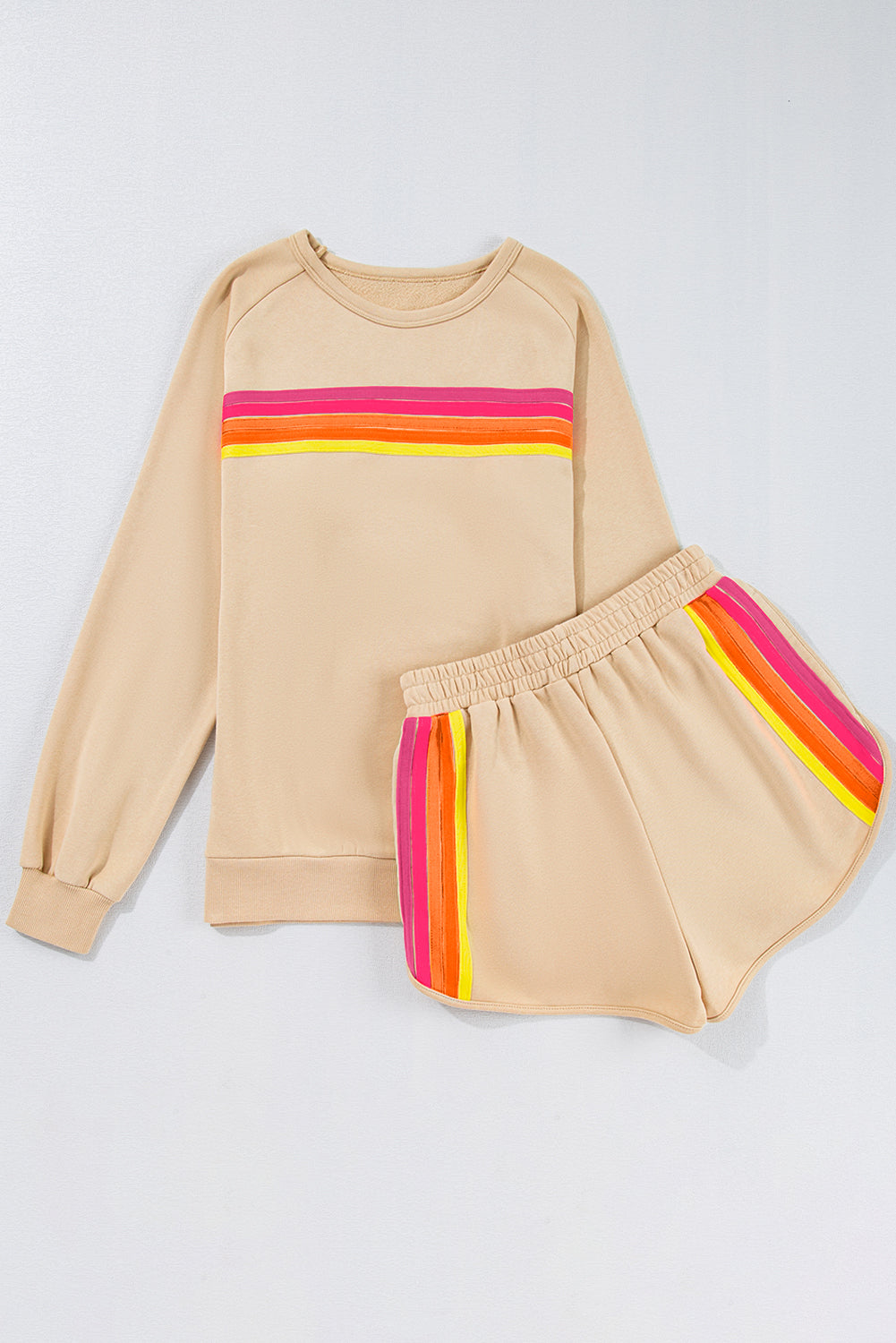 Trendy Striped Cotton Lounge Set with Pullover & Shorts