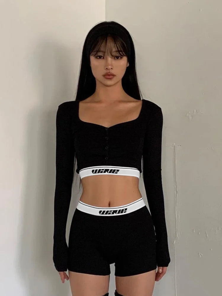 Shorts Sets - Sporty Fitness Crop Top and Shorts Set for Woman