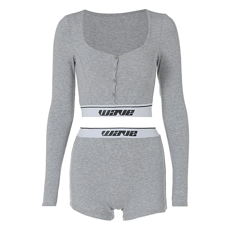 Shorts Sets - Sporty Fitness Crop Top and Shorts Set for Woman