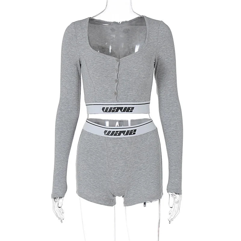 Shorts Sets - Sporty Fitness Crop Top and Shorts Set for Woman