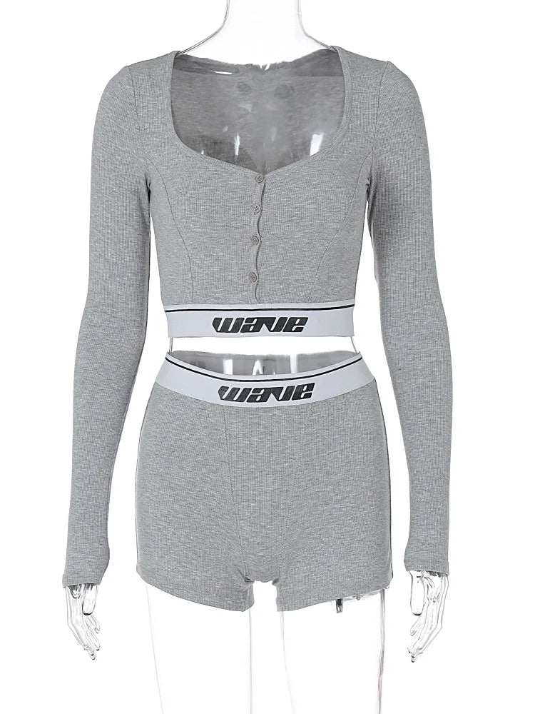 Shorts Sets - Sporty Fitness Crop Top and Shorts Set for Woman