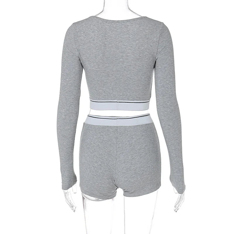 Shorts Sets - Sporty Fitness Crop Top and Shorts Set for Woman