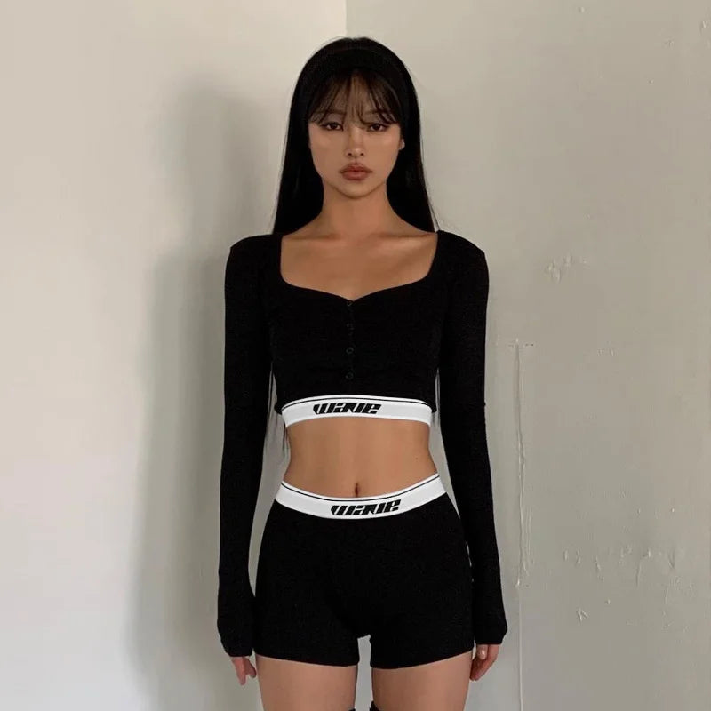 Shorts Sets - Sporty Fitness Crop Top and Shorts Set for Woman