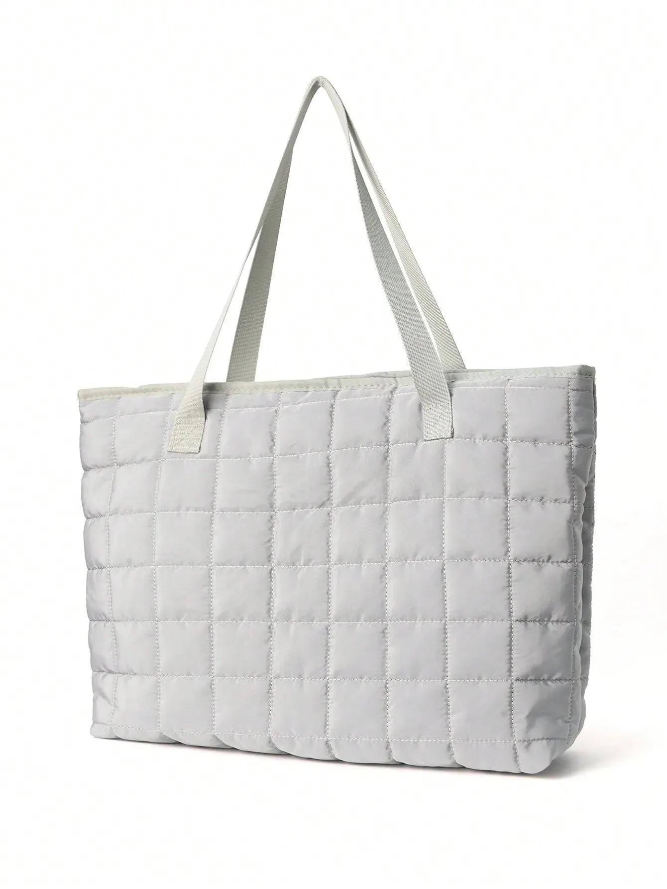 Shoulder Bags- Quilted Carryall Shoulder Bag- Grey- Pekosa Women Fashion