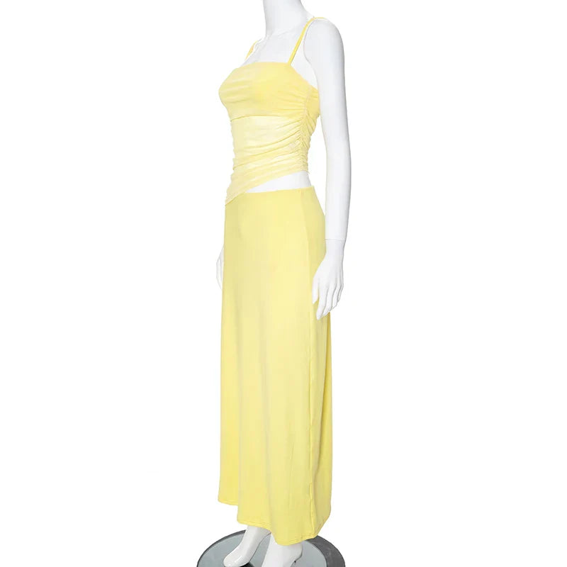 Skirt Sets- Vibrant Yellow Cami Top and Maxi Skirt Two-Piece Set- - Chuzko Women Clothing