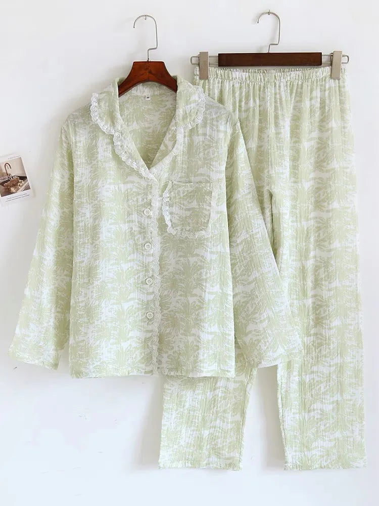 Sleepwear - Vintage-Inspired Floral Cotton Pajamas Women’s Nightwear