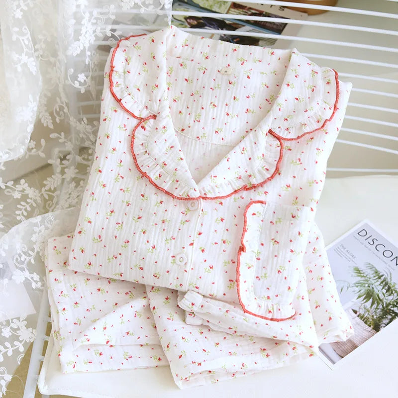 Sleepwear - Vintage-Inspired Floral Cotton Pajamas Women’s Nightwear