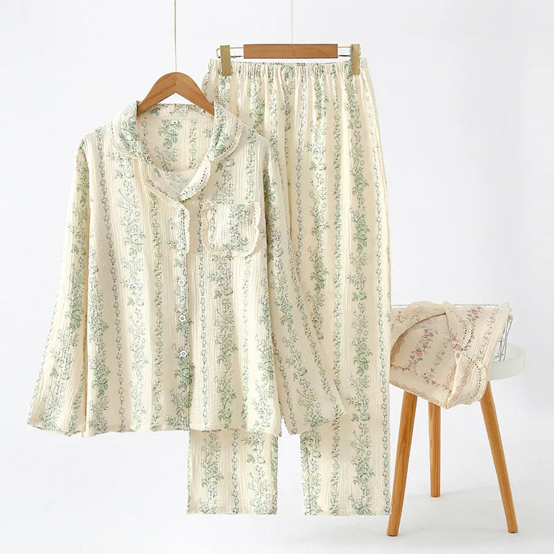 Sleepwear - Vintage-Inspired Floral Cotton Pajamas Women’s Nightwear
