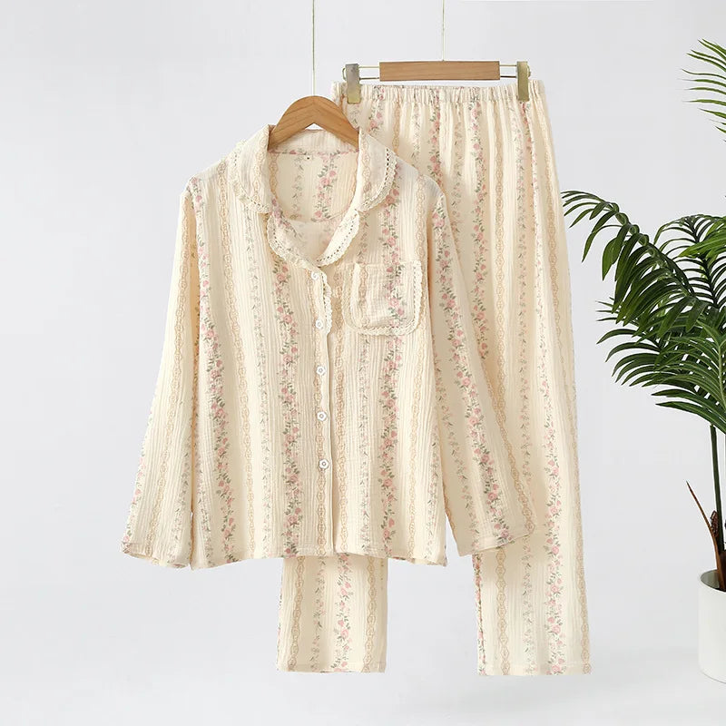 Sleepwear - Vintage-Inspired Floral Cotton Pajamas Women’s Nightwear