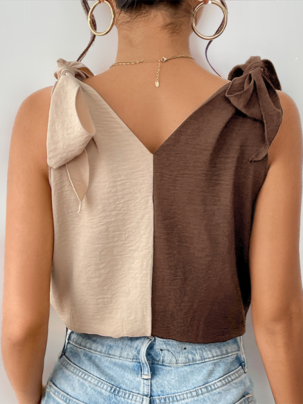 Bodysuit mit V-Ausschnitt und Farbblockdesign - Oberteil mit Knoten an den Seiten für Damen