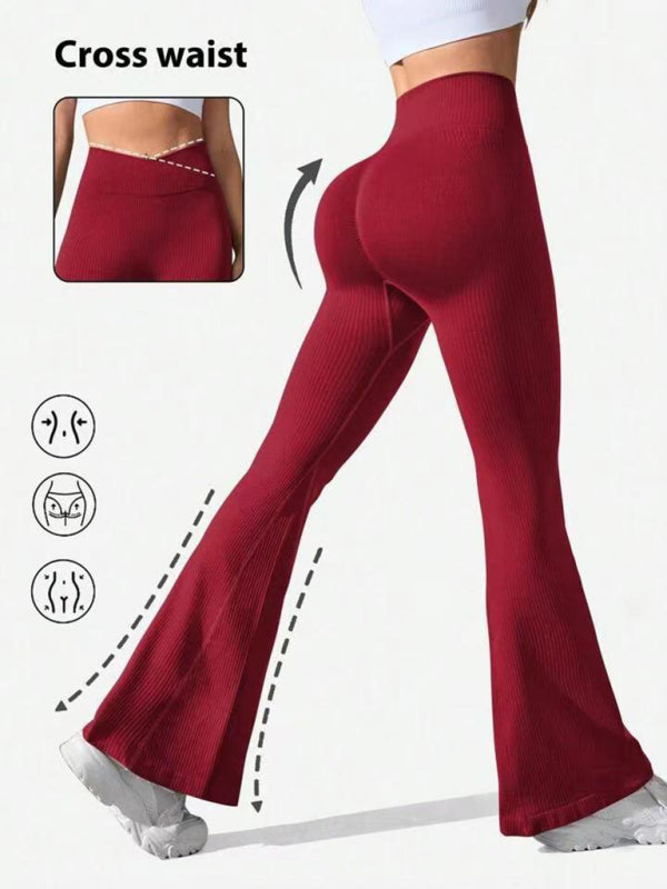 Sporty Pants - Flared Yoga Leggings - High Waist & Quick Dry Pants
