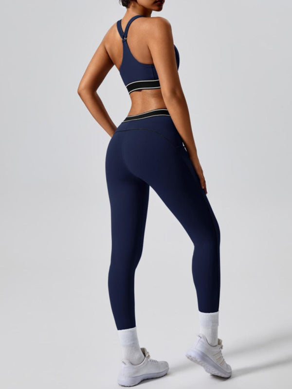 Sporty Pants - Women's Navy High-Elasticity Workout Leggings
