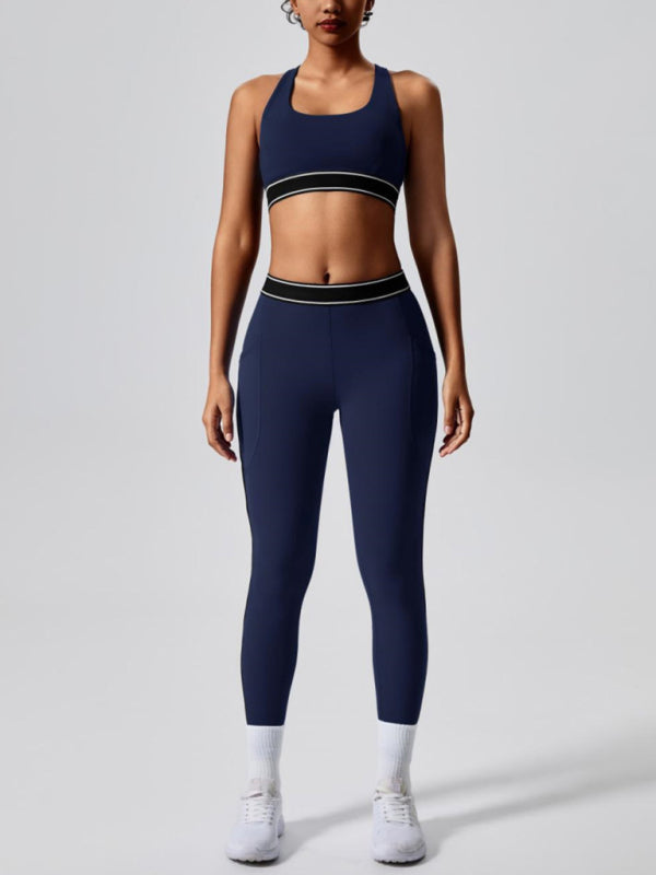 Sporty Pants - Women's Navy High-Elasticity Workout Leggings