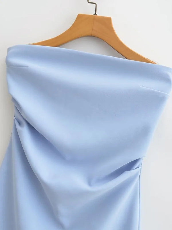Strapless Dresses - Solid Strapless Sheath Mini Dress