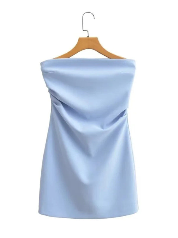 Strapless Dresses - Solid Strapless Sheath Mini Dress