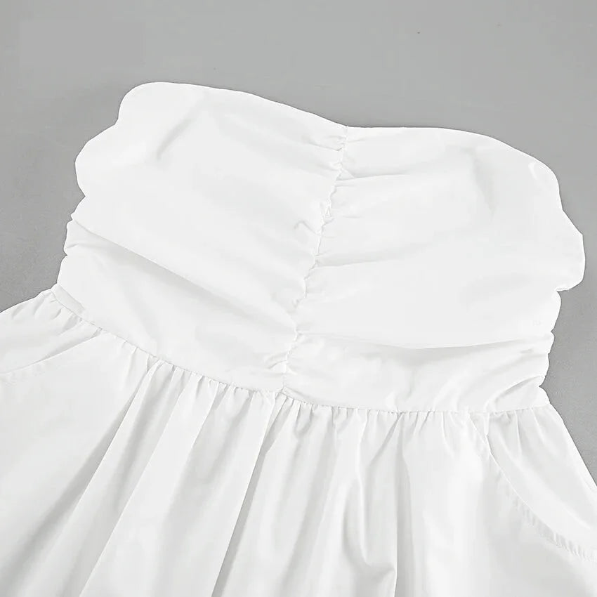 Strapless Dresses- Strapless Pleated Mini Dress with Smocked Back- - Chuzko Women Clothing