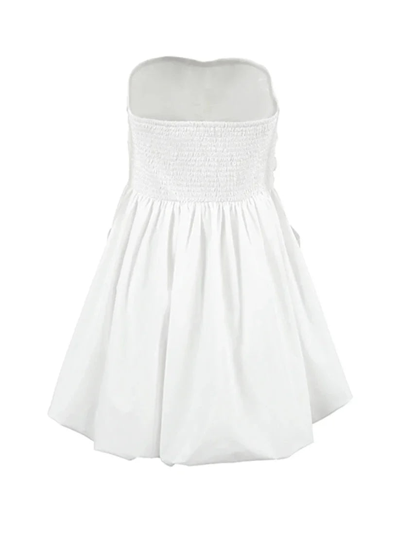 Strapless Dresses- Strapless Pleated Mini Dress with Smocked Back- - Chuzko Women Clothing