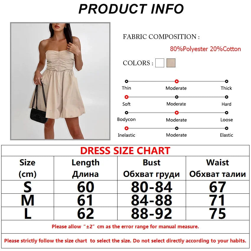 Strapless Dresses- Strapless Pleated Mini Dress with Smocked Back- - Chuzko Women Clothing