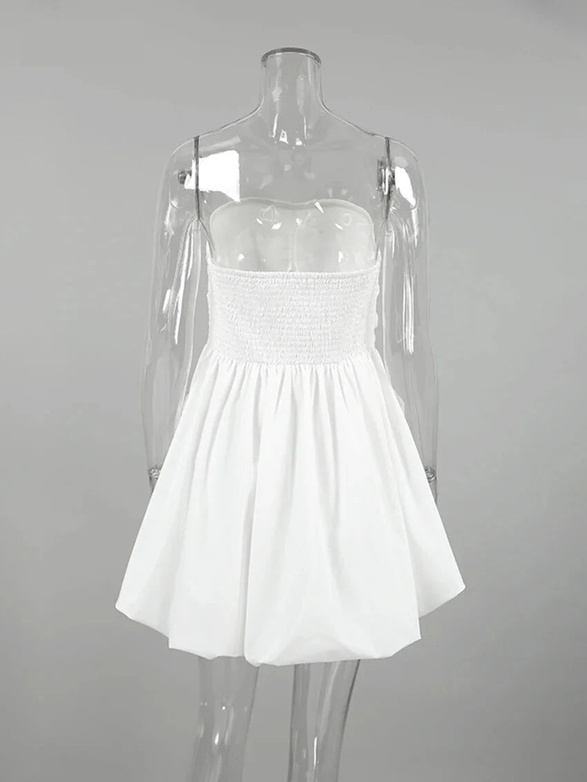 Strapless Dresses- Strapless Pleated Mini Dress with Smocked Back- - Chuzko Women Clothing