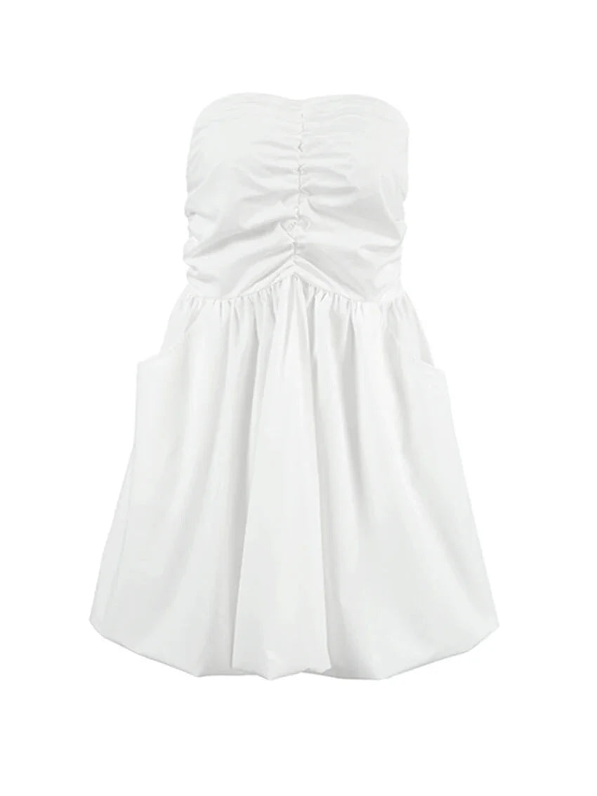 Strapless Dresses- Strapless Pleated Mini Dress with Smocked Back- - Chuzko Women Clothing