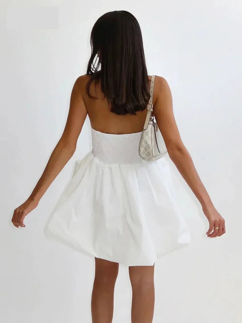 Strapless Dresses- Strapless Pleated Mini Dress with Smocked Back- - Chuzko Women Clothing