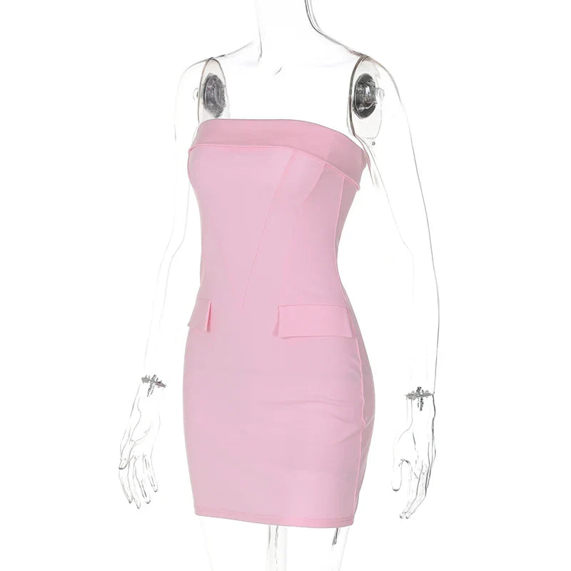 Strapless Dresses- Tailored Pink Strapless Mini Dress- - Chuzko Women Clothing