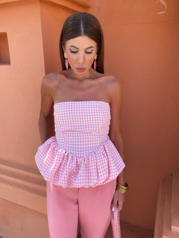 Strapless Tops- Women's Strapless Peplum Top in Polka Dot Print- - Pekosa Women Fashion