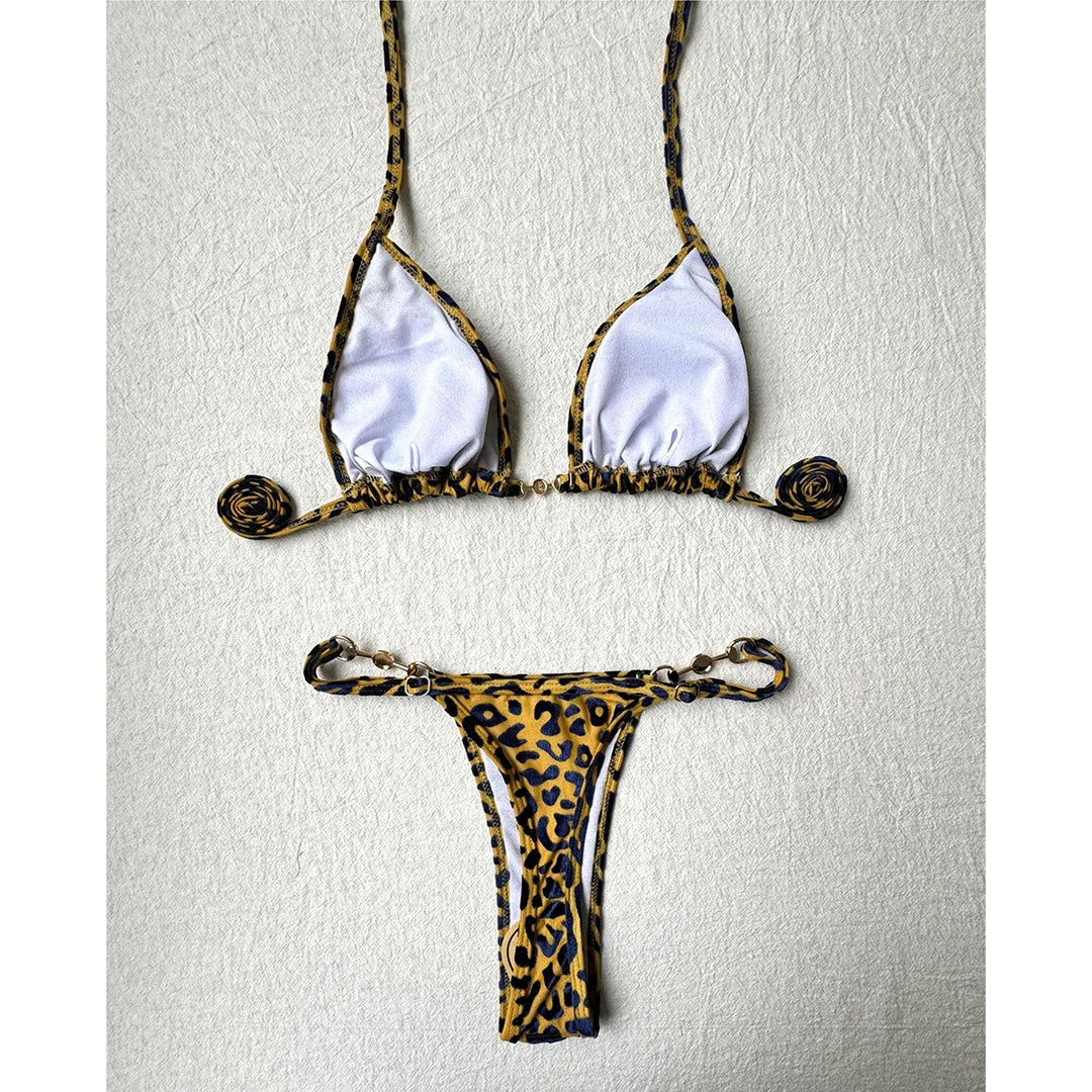 String Bikinis - Trendy Leopard 2 Piece Bikini for Sunbathing and Beach Volleyball