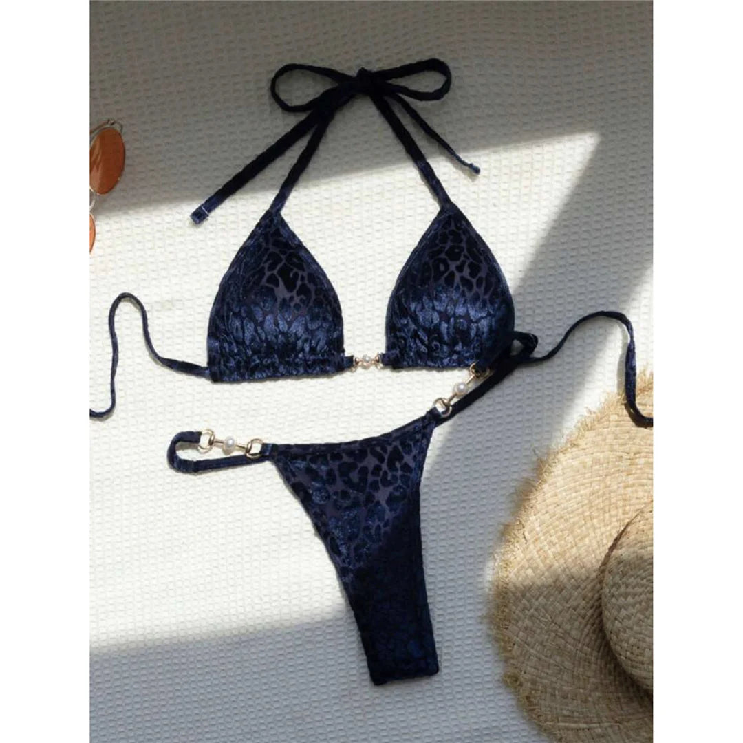 String Bikinis - Trendy Leopard 2 Piece Bikini for Sunbathing and Beach Volleyball