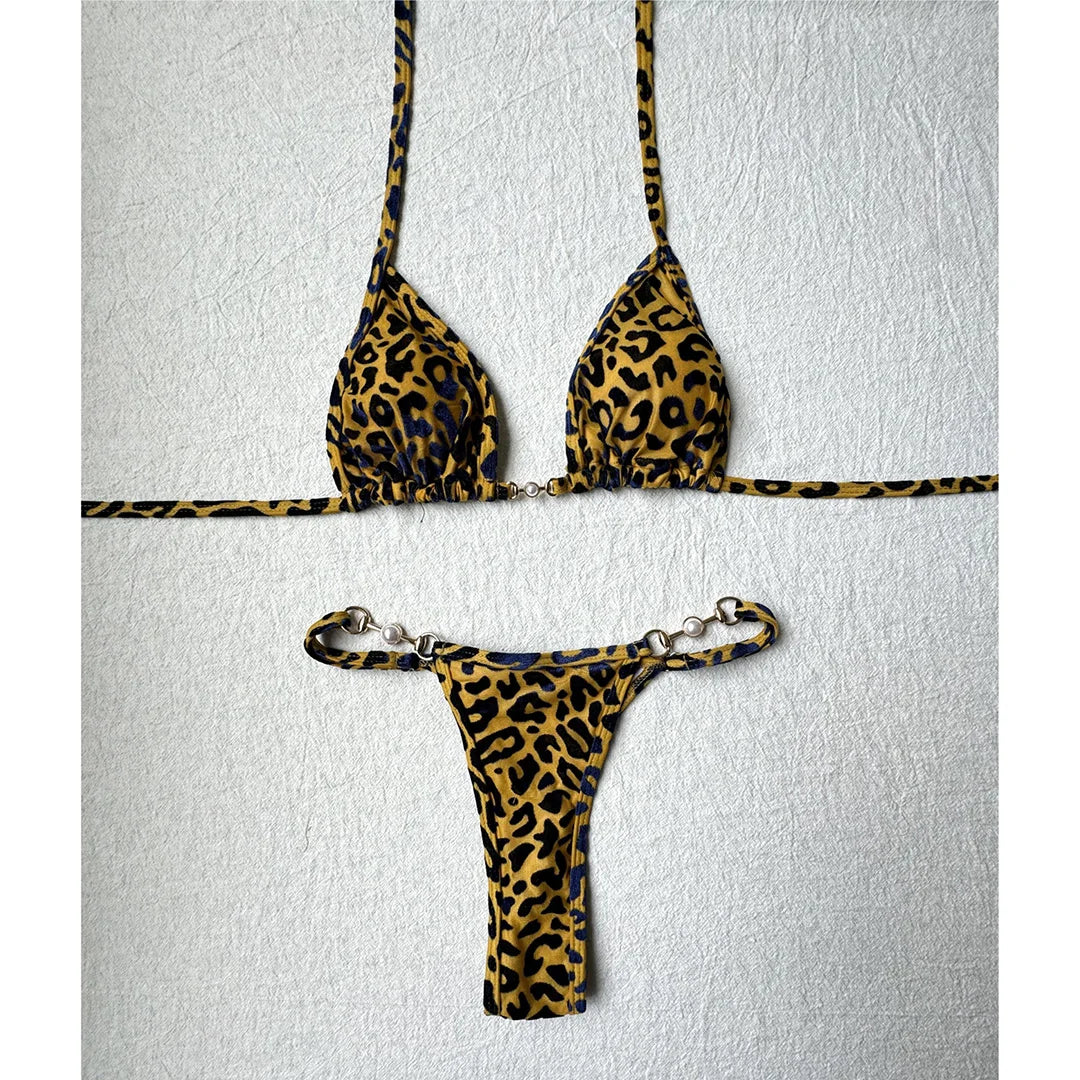 String Bikinis - Trendy Leopard 2 Piece Bikini for Sunbathing and Beach Volleyball