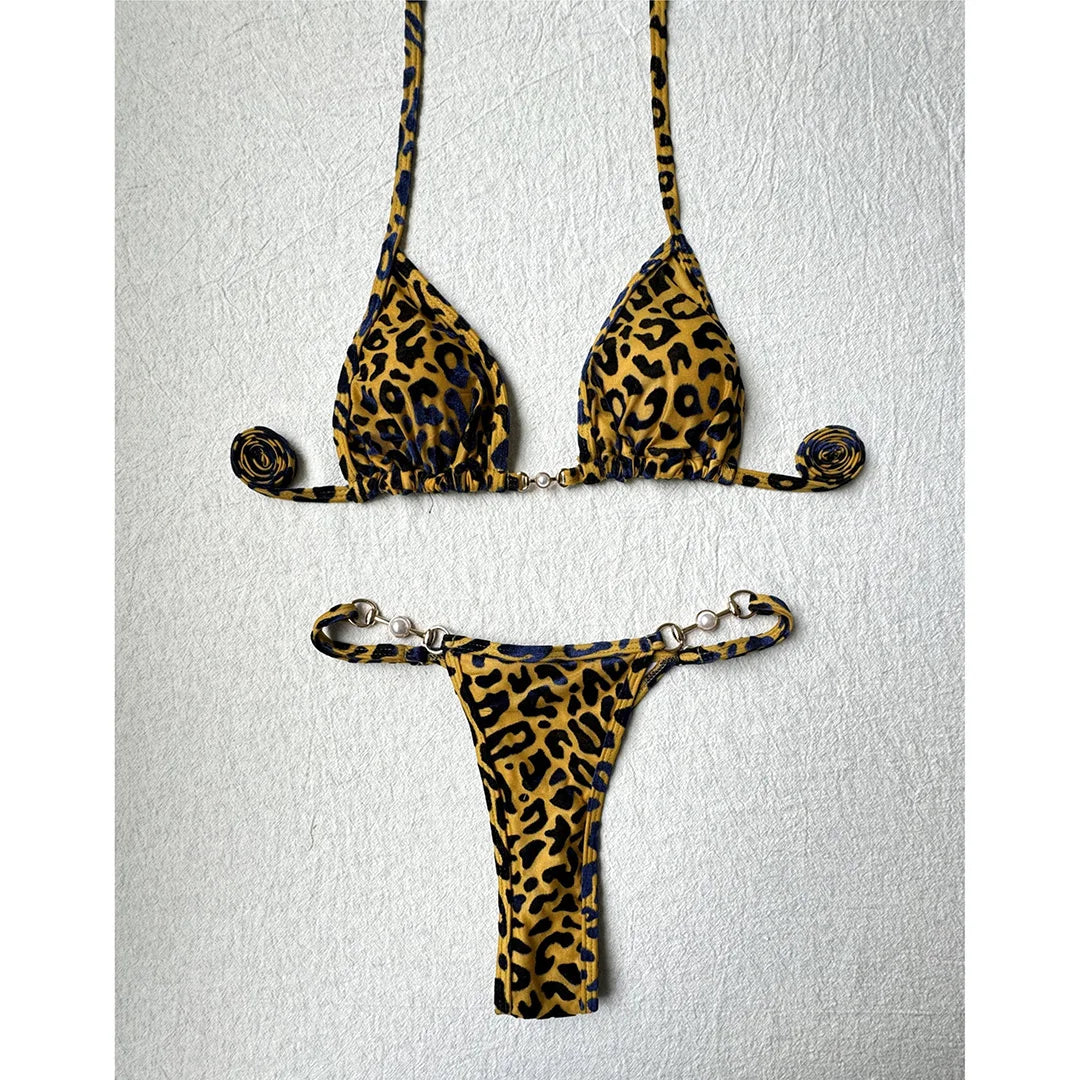String Bikinis - Trendy Leopard 2 Piece Bikini for Sunbathing and Beach Volleyball