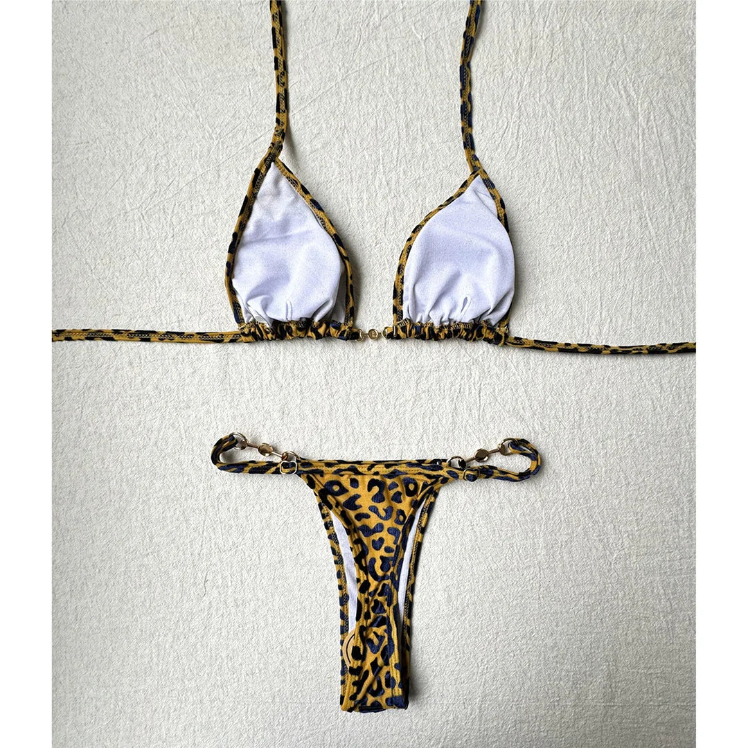 String Bikinis - Trendy Leopard 2 Piece Bikini for Sunbathing and Beach Volleyball