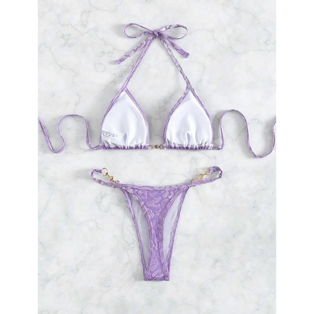 String Bikinis - Trendy Leopard 2 Piece Bikini for Sunbathing and Beach Volleyball