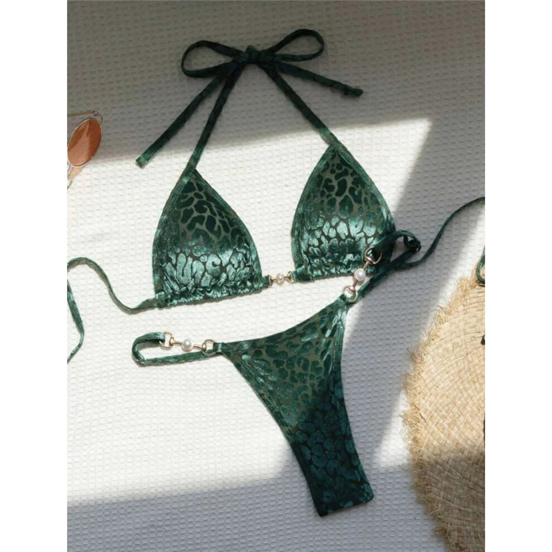 String Bikinis - Trendy Leopard 2 Piece Bikini for Sunbathing and Beach Volleyball