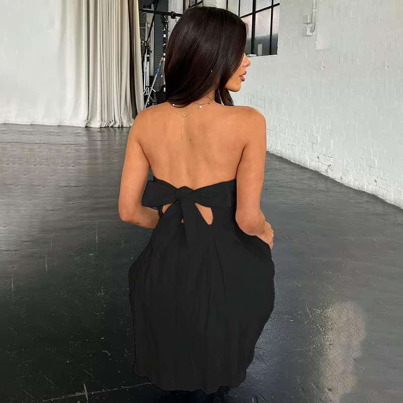 Summer Dresses - Blue Strapless Party Dress with Bowknot Back