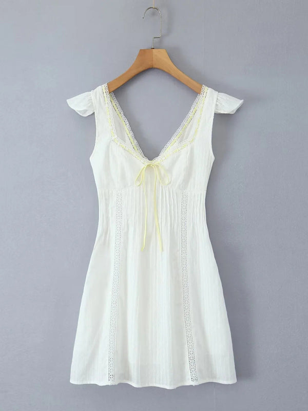 Summer Dresses - Off-Shoulder Sundress with Lace-Up Back