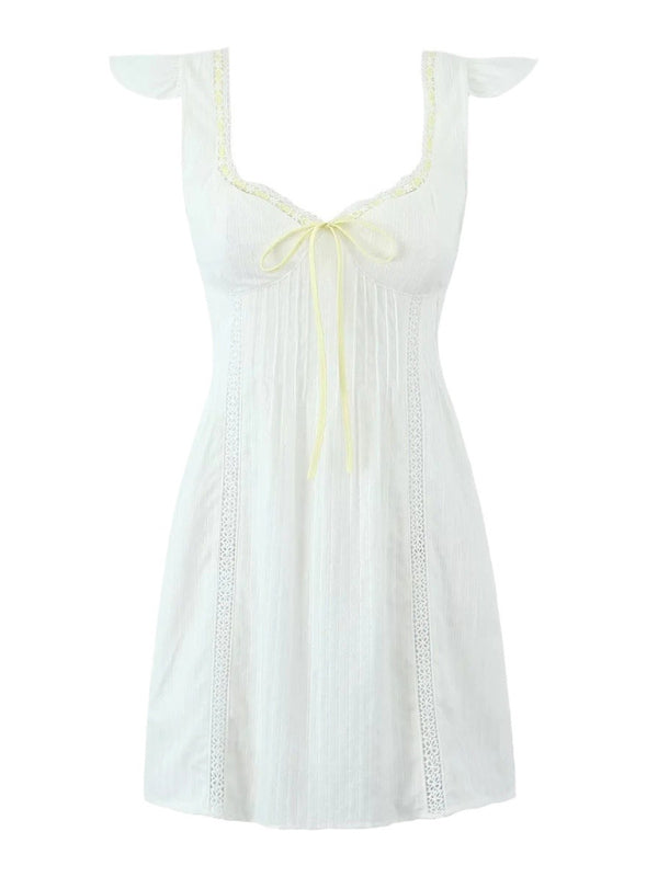 Summer Dresses - Off-Shoulder Sundress with Lace-Up Back