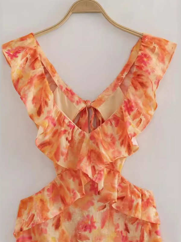 Summer Dresses- Floral Backless Midi Dress for Summer Weddings- - Pekosa Women Fashion