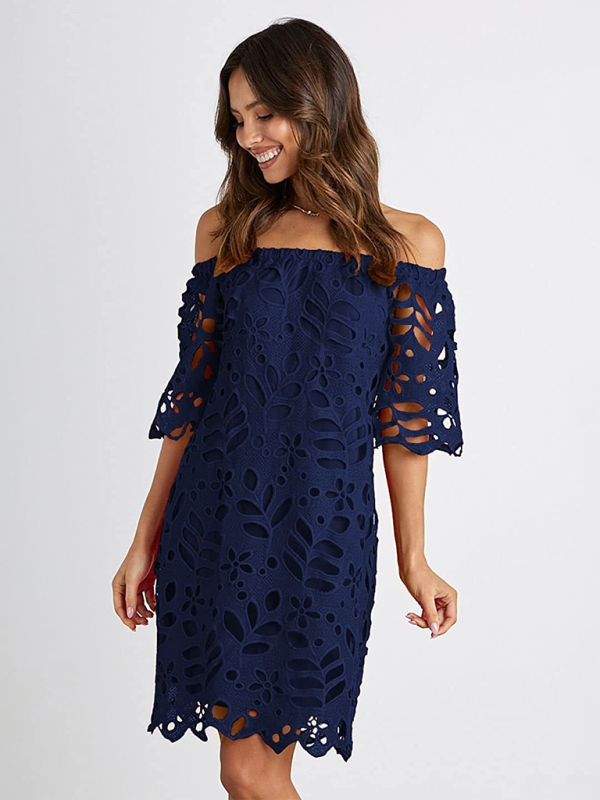 Sunny Days Damen schulterfreies Minikleid mit Ösenspitze