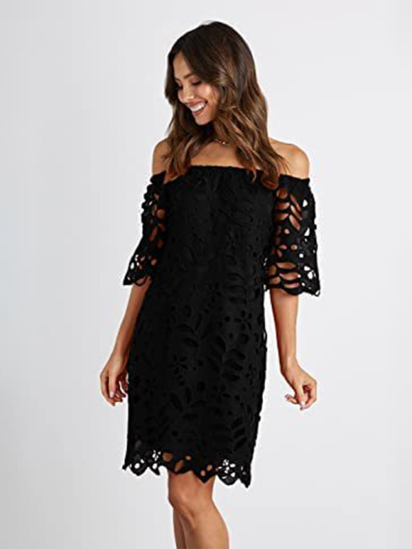 Sunny Days Damen schulterfreies Minikleid mit Ösenspitze