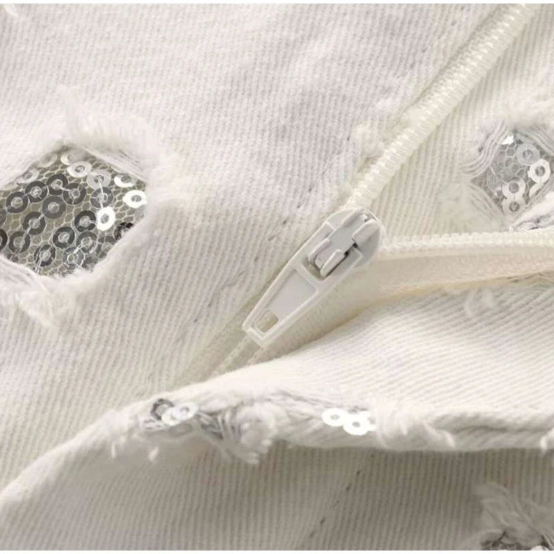 Summer Outfits- Distressed Sequin Mini Skirt & Vest Set for Festive Occasion- - Pekosa Women Fashion