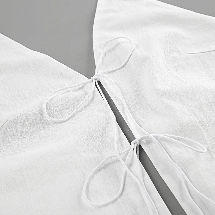 White Halter Tie-Up Top & Lined Shorts Set for Women