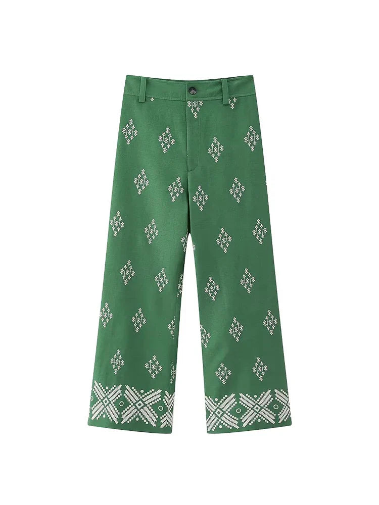 Women's Floral Embroidered Linen Pants