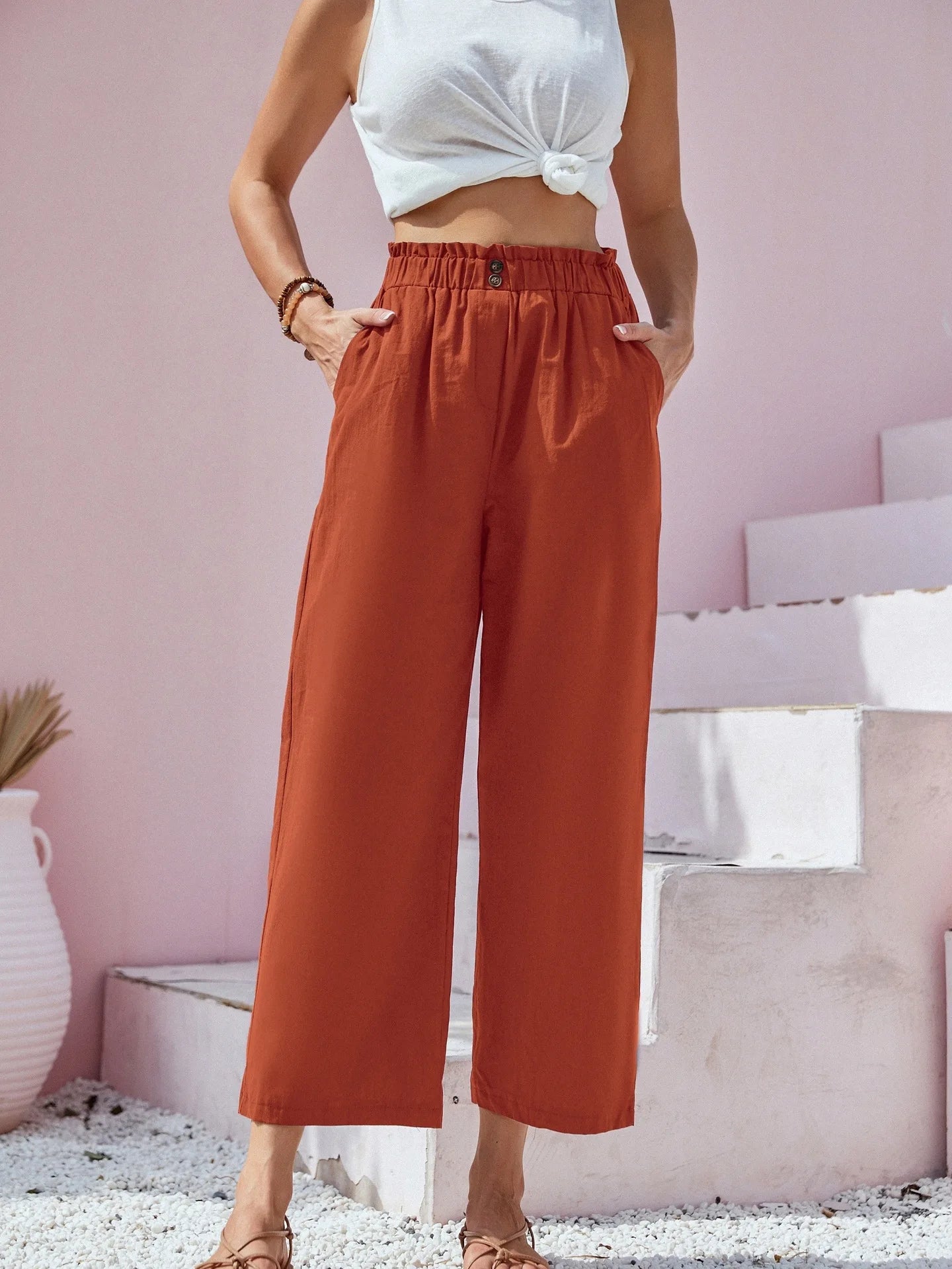 Summer Pants - Women's Casual Cotton Lounge Pants with Elastic Waistband