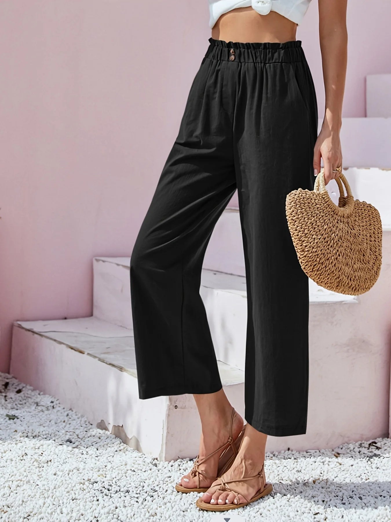 Summer Pants - Women's Casual Cotton Lounge Pants with Elastic Waistband