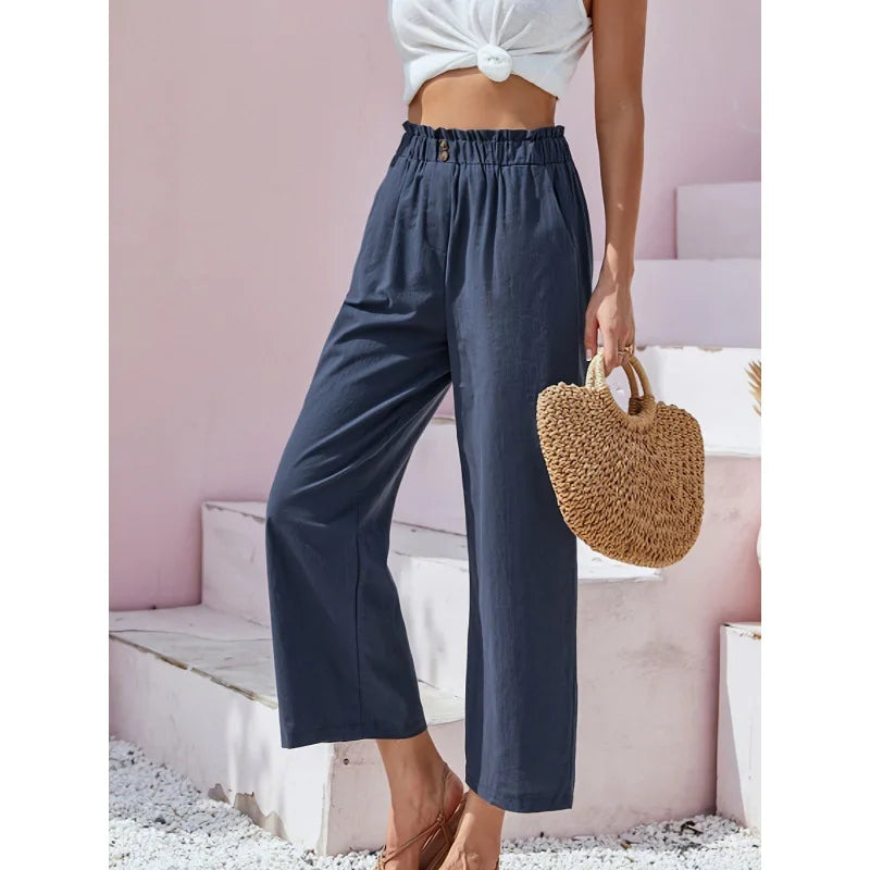 Summer Pants - Women's Casual Cotton Lounge Pants with Elastic Waistband