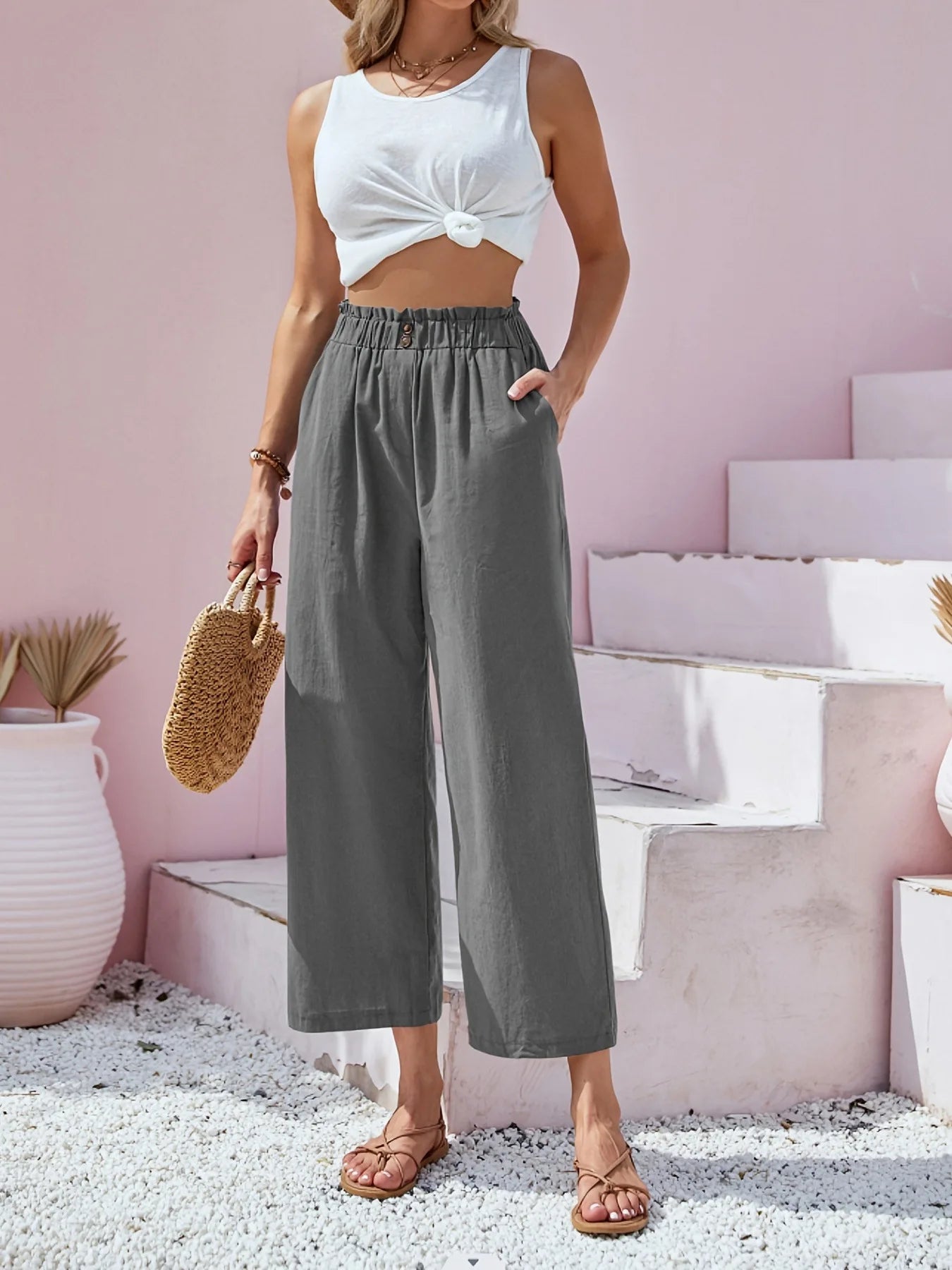 Summer Pants - Women's Casual Cotton Lounge Pants with Elastic Waistband
