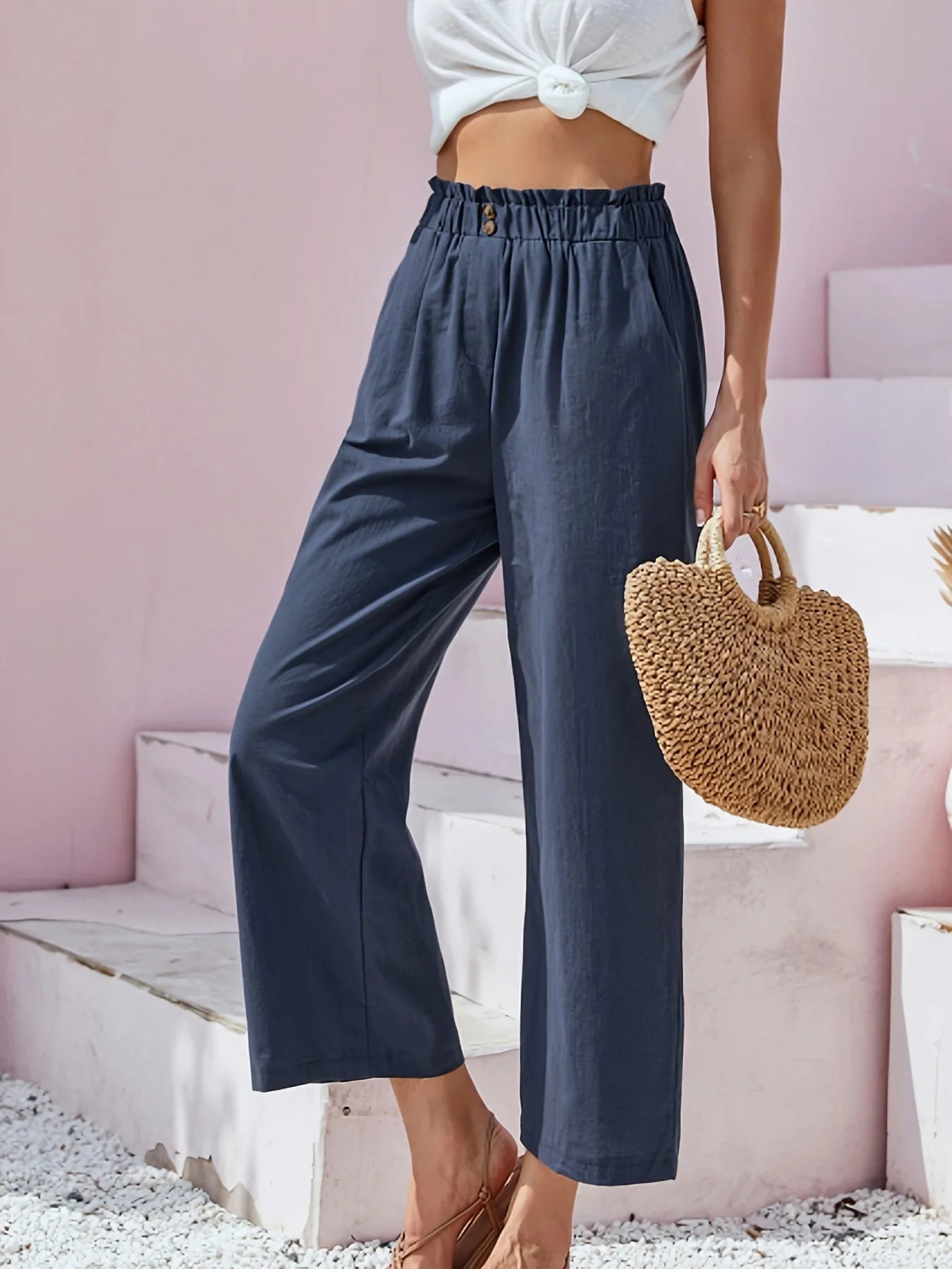 Summer Pants - Women's Casual Cotton Lounge Pants with Elastic Waistband