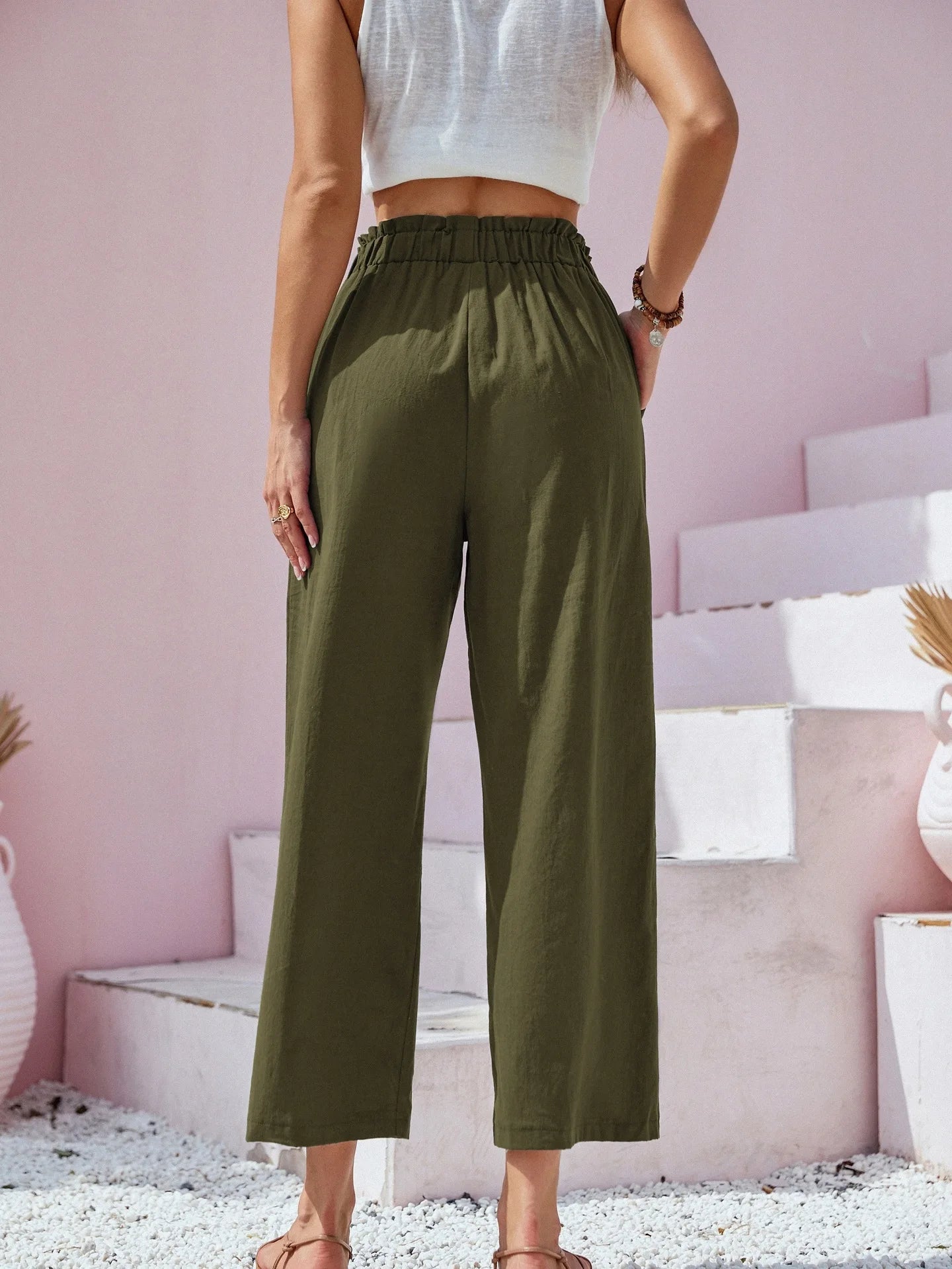 Summer Pants - Women's Casual Cotton Lounge Pants with Elastic Waistband