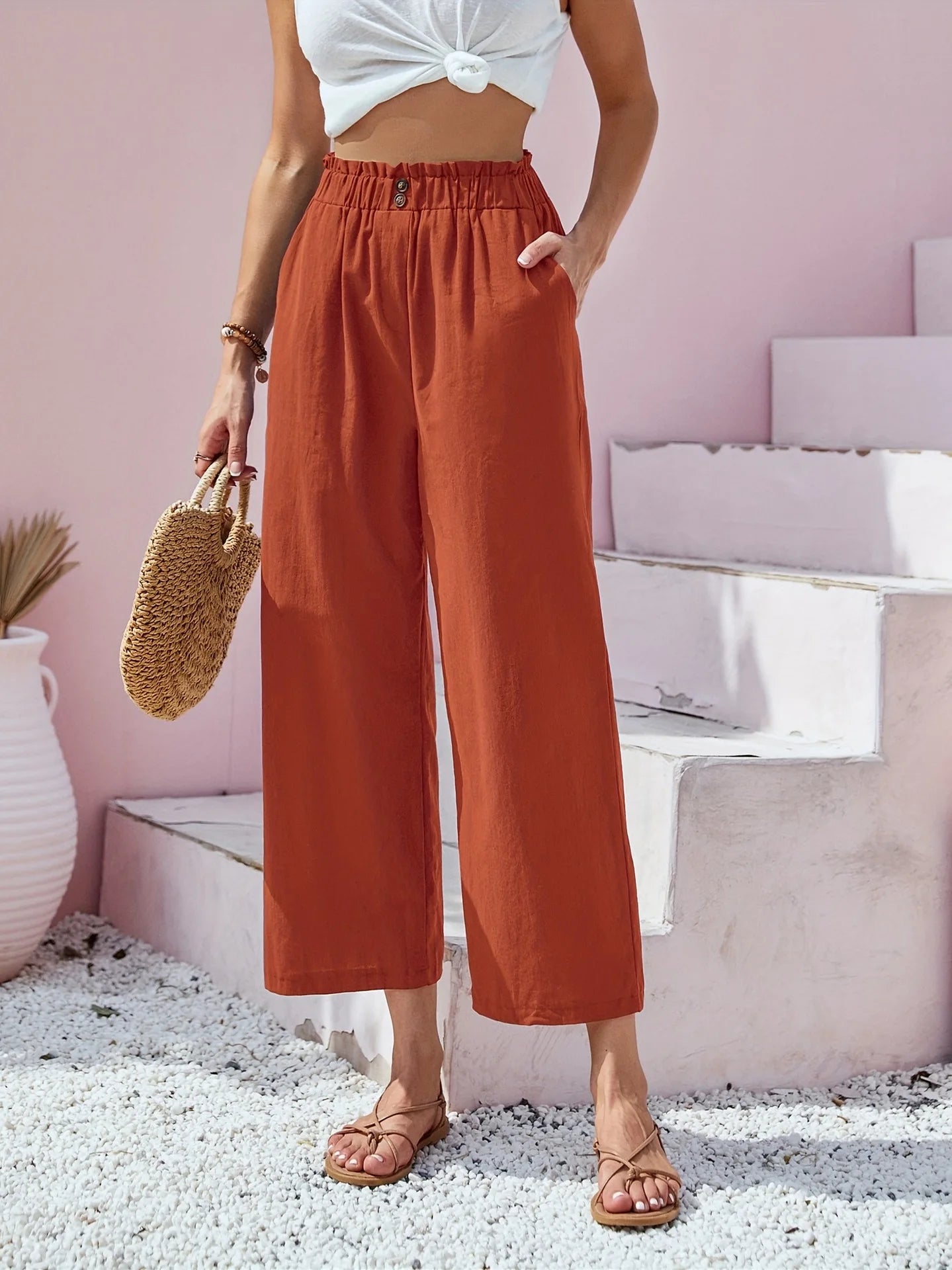 Summer Pants - Women's Casual Cotton Lounge Pants with Elastic Waistband
